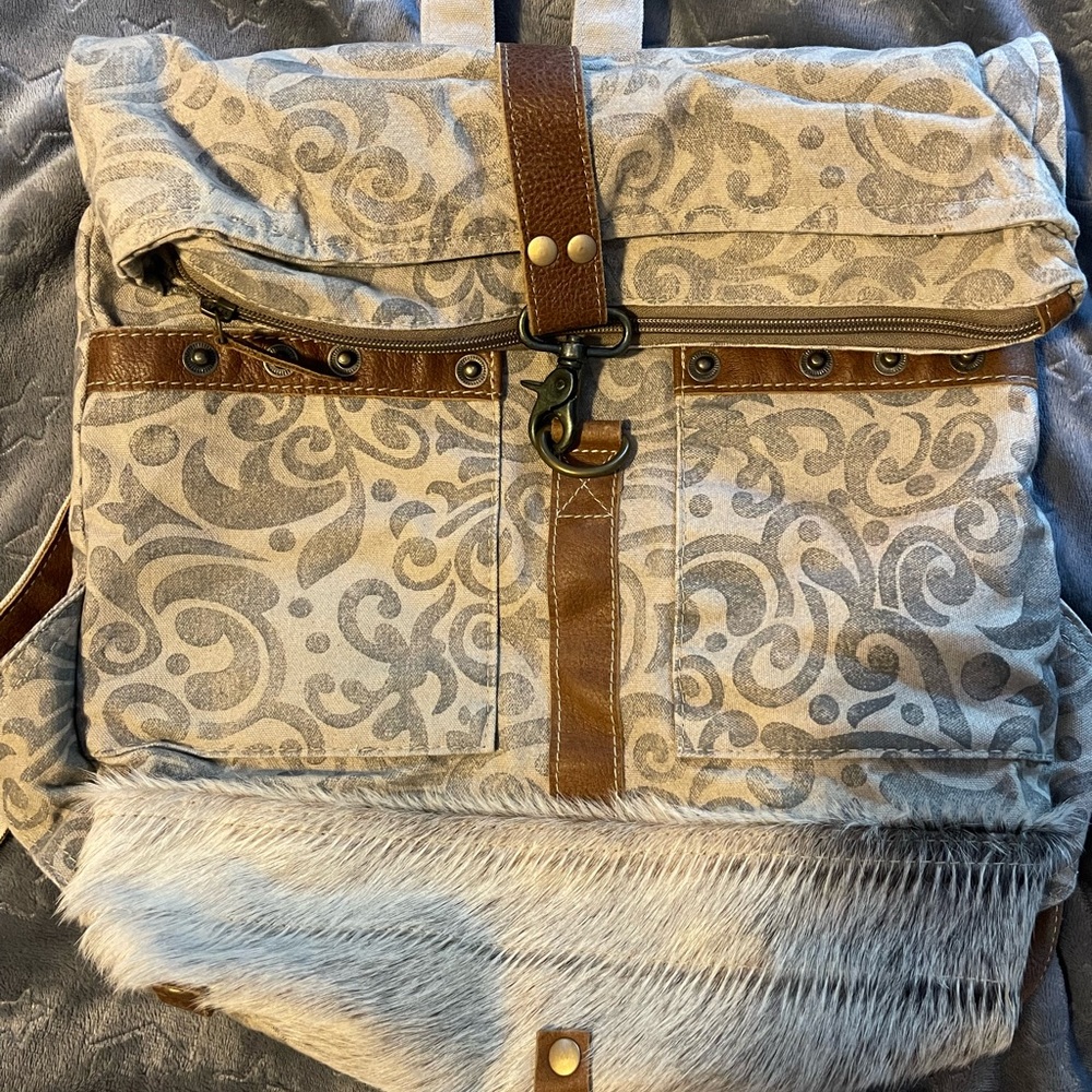 Myra Bag - fold over backpack. Leather & canvas